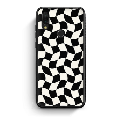 Θήκη Xiaomi Redmi 7 Black and Cream Wavy Checkerboard από τη Smartfits με σχέδιο στο πίσω μέρος και μαύρο περίβλημα | Xiaomi Redmi 7 Black and Cream Wavy Checkerboard case with colorful back and black bezels