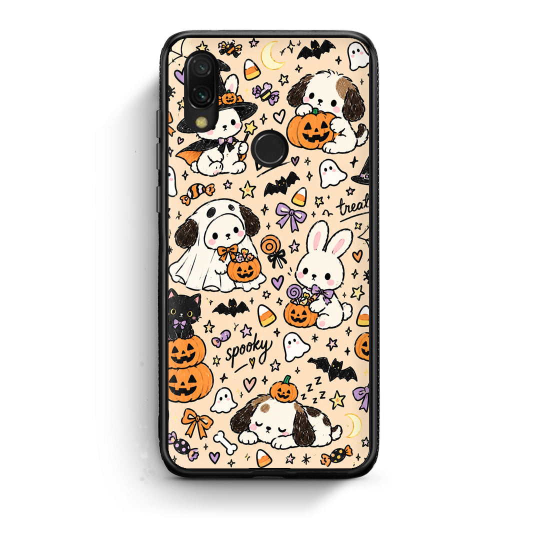 Θήκη Xiaomi Redmi 7 Halloween Puppies and Friends on Cream από τη Smartfits με σχέδιο στο πίσω μέρος και μαύρο περίβλημα | Xiaomi Redmi 7 Halloween Puppies and Friends on Cream case with colorful back and black bezels