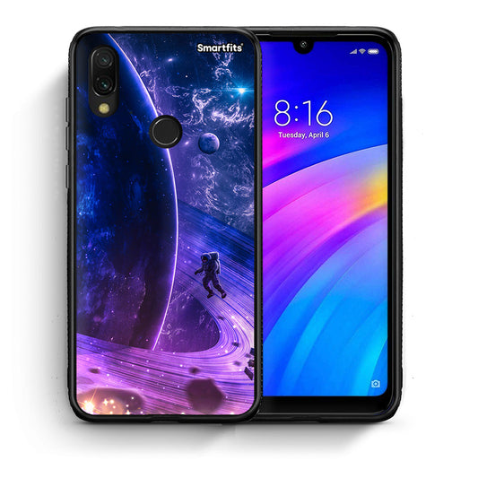 Θήκη Xiaomi Redmi 7 Lost Astronaut από τη Smartfits με σχέδιο στο πίσω μέρος και μαύρο περίβλημα | Xiaomi Redmi 7 Lost Astronaut case with colorful back and black bezels
