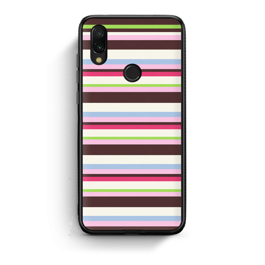 Θήκη Xiaomi Redmi 7 Multicolour Horizontal Stripes από τη Smartfits με σχέδιο στο πίσω μέρος και μαύρο περίβλημα | Xiaomi Redmi 7 Multicolour Horizontal Stripes case with colorful back and black bezels