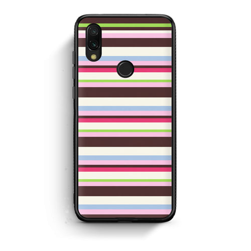 Θήκη Xiaomi Redmi 7 Multicolour Horizontal Stripes από τη Smartfits με σχέδιο στο πίσω μέρος και μαύρο περίβλημα | Xiaomi Redmi 7 Multicolour Horizontal Stripes case with colorful back and black bezels
