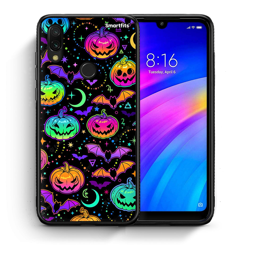 Θήκη Xiaomi Redmi 7 Neon Halloween από τη Smartfits με σχέδιο στο πίσω μέρος και μαύρο περίβλημα | Xiaomi Redmi 7 Neon Halloween case with colorful back and black bezels