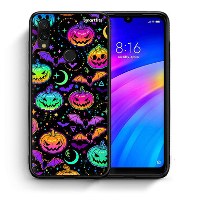 Θήκη Xiaomi Redmi 7 Neon Halloween από τη Smartfits με σχέδιο στο πίσω μέρος και μαύρο περίβλημα | Xiaomi Redmi 7 Neon Halloween case with colorful back and black bezels