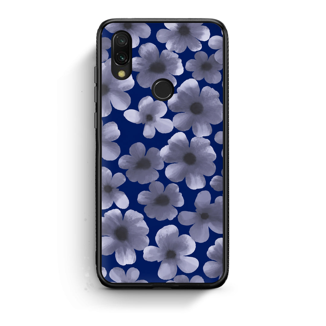 Θήκη Xiaomi Redmi 7 Pale Blue Flowers on Navy από τη Smartfits με σχέδιο στο πίσω μέρος και μαύρο περίβλημα | Xiaomi Redmi 7 Pale Blue Flowers on Navy case with colorful back and black bezels