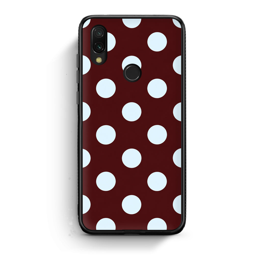 Θήκη Xiaomi Redmi 7 Pale Blue Large Polka Dots on Burgundy από τη Smartfits με σχέδιο στο πίσω μέρος και μαύρο περίβλημα | Xiaomi Redmi 7 Pale Blue Large Polka Dots on Burgundy case with colorful back and black bezels