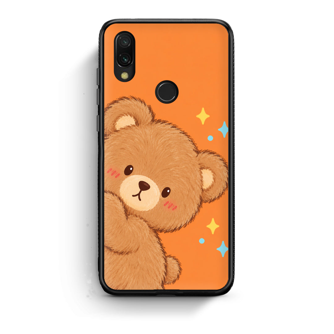 Θήκη Xiaomi Redmi 7 Peekaboo Teddy on Orange από τη Smartfits με σχέδιο στο πίσω μέρος και μαύρο περίβλημα | Xiaomi Redmi 7 Peekaboo Teddy on Orange case with colorful back and black bezels