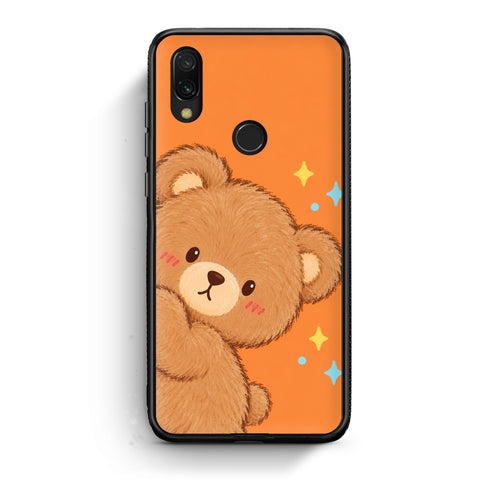 Θήκη Xiaomi Redmi 7 Peekaboo Teddy on Orange από τη Smartfits με σχέδιο στο πίσω μέρος και μαύρο περίβλημα | Xiaomi Redmi 7 Peekaboo Teddy on Orange case with colorful back and black bezels
