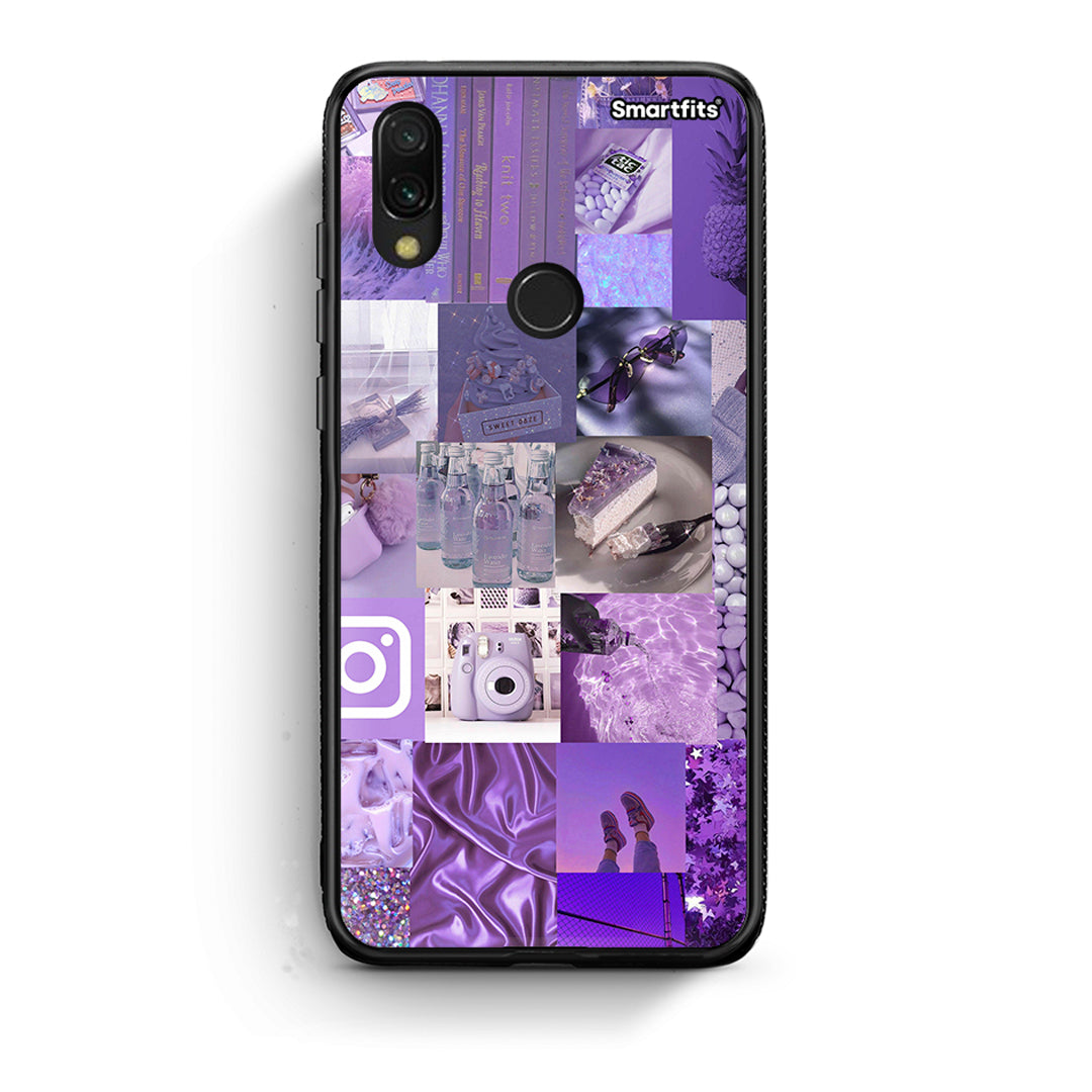 Xiaomi Redmi 7 Purple Aesthetic Collage θήκη από τη Smartfits με σχέδιο στο πίσω μέρος και μαύρο περίβλημα | Smartphone case with colorful back and black bezels by Smartfits