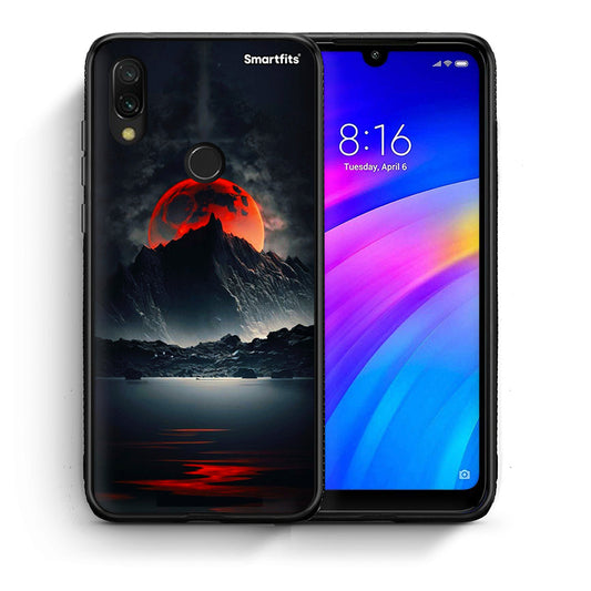 Θήκη Xiaomi Redmi 7 Red Full Moon από τη Smartfits με σχέδιο στο πίσω μέρος και μαύρο περίβλημα | Xiaomi Redmi 7 Red Full Moon case with colorful back and black bezels