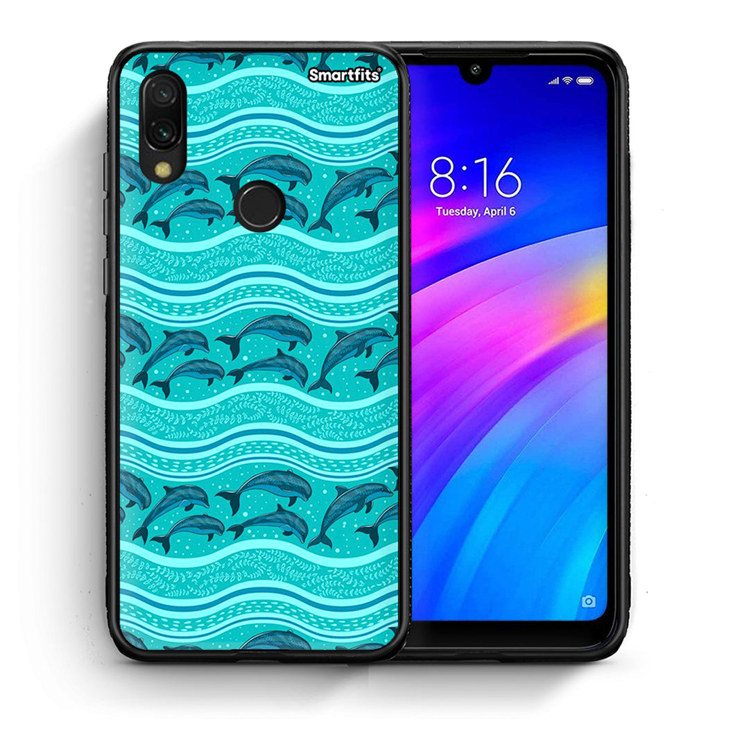 Θήκη Xiaomi Redmi 7 Swimming Dolphins από τη Smartfits με σχέδιο στο πίσω μέρος και μαύρο περίβλημα | Xiaomi Redmi 7 Swimming Dolphins case with colorful back and black bezels