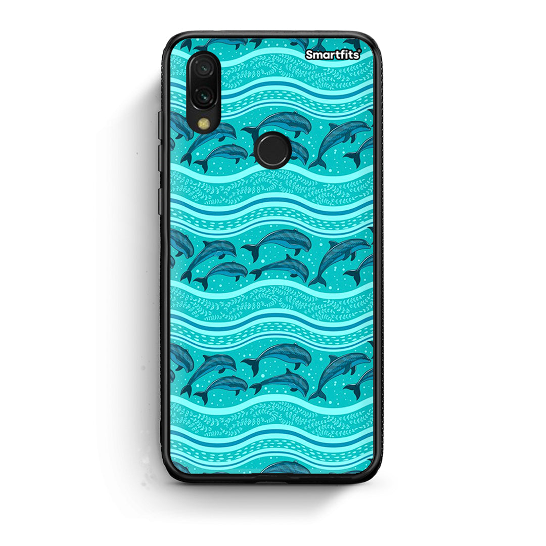 Xiaomi Redmi 7 Swimming Dolphins θήκη από τη Smartfits με σχέδιο στο πίσω μέρος και μαύρο περίβλημα | Smartphone case with colorful back and black bezels by Smartfits