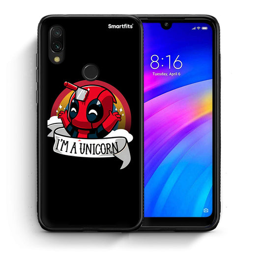 Θήκη Xiaomi Redmi 7 Unicorn Deadpool από τη Smartfits με σχέδιο στο πίσω μέρος και μαύρο περίβλημα | Xiaomi Redmi 7 Unicorn Deadpool case with colorful back and black bezels