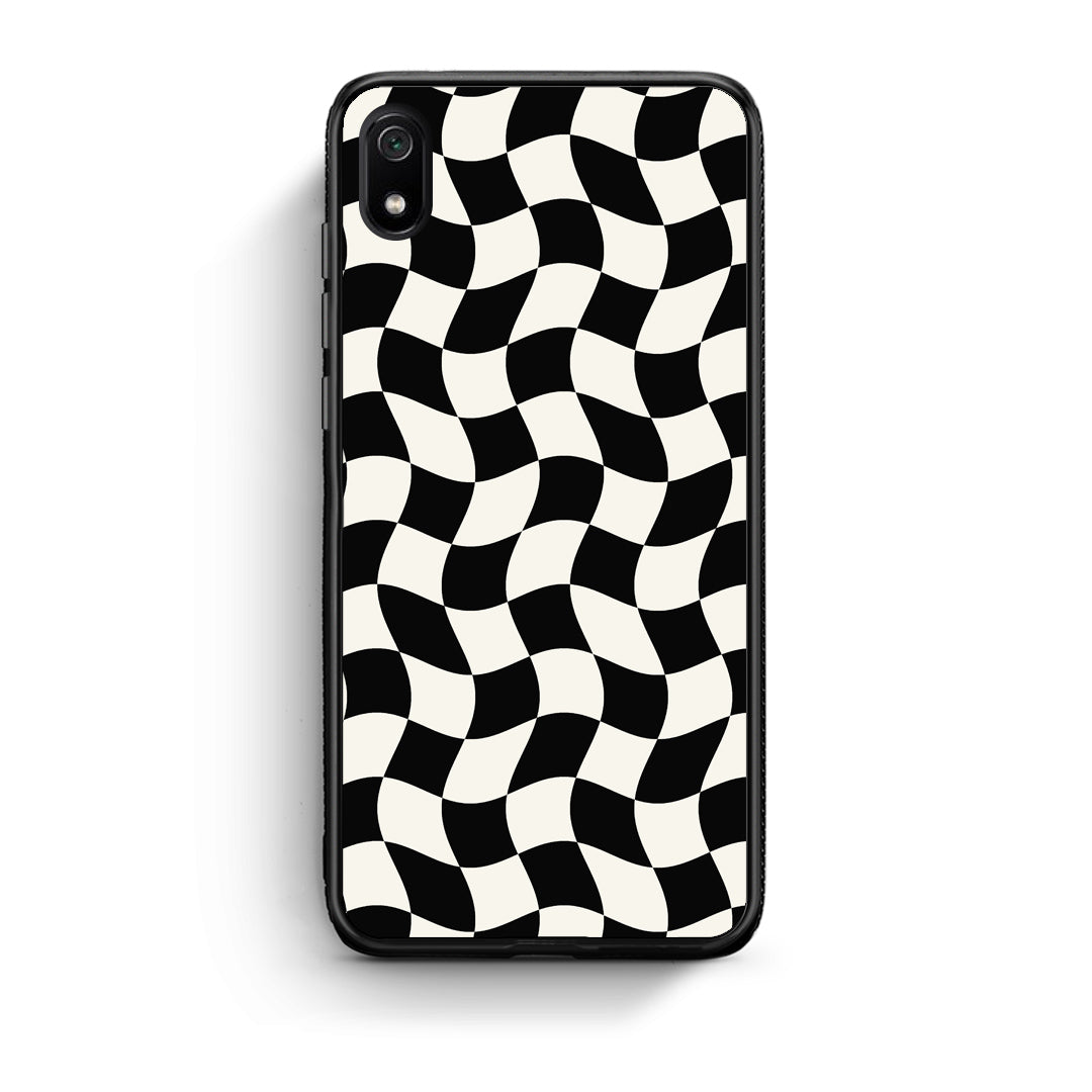 Θήκη Xiaomi Redmi 7A Black and Cream Wavy Checkerboard από τη Smartfits με σχέδιο στο πίσω μέρος και μαύρο περίβλημα | Xiaomi Redmi 7A Black and Cream Wavy Checkerboard case with colorful back and black bezels
