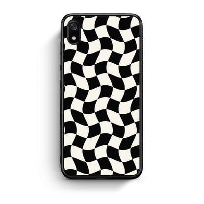 Θήκη Xiaomi Redmi 7A Black and Cream Wavy Checkerboard από τη Smartfits με σχέδιο στο πίσω μέρος και μαύρο περίβλημα | Xiaomi Redmi 7A Black and Cream Wavy Checkerboard case with colorful back and black bezels