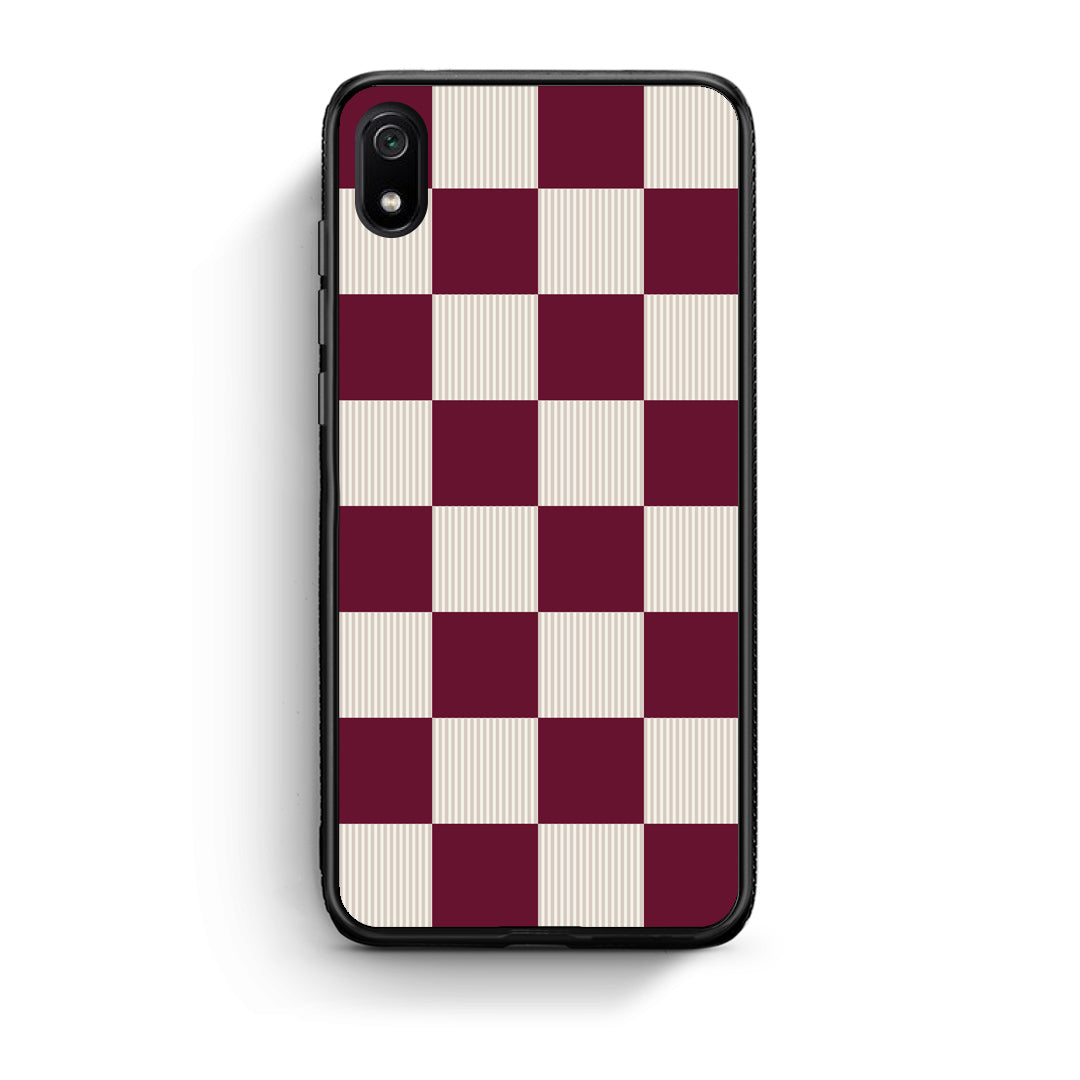 Θήκη Xiaomi Redmi 7A Burgundy and Cream Striped Checks από τη Smartfits με σχέδιο στο πίσω μέρος και μαύρο περίβλημα | Xiaomi Redmi 7A Burgundy and Cream Striped Checks case with colorful back and black bezels