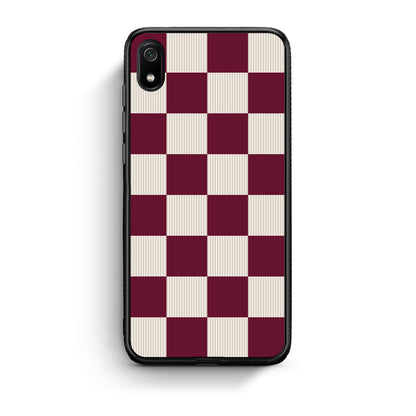 Θήκη Xiaomi Redmi 7A Burgundy and Cream Striped Checks από τη Smartfits με σχέδιο στο πίσω μέρος και μαύρο περίβλημα | Xiaomi Redmi 7A Burgundy and Cream Striped Checks case with colorful back and black bezels