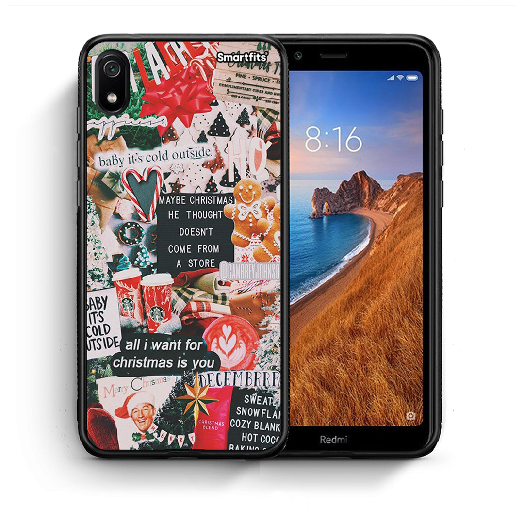 Θήκη Xiaomi Redmi 7A Christmas Happiness από τη Smartfits με σχέδιο στο πίσω μέρος και μαύρο περίβλημα | Xiaomi Redmi 7A Christmas Happiness case with colorful back and black bezels