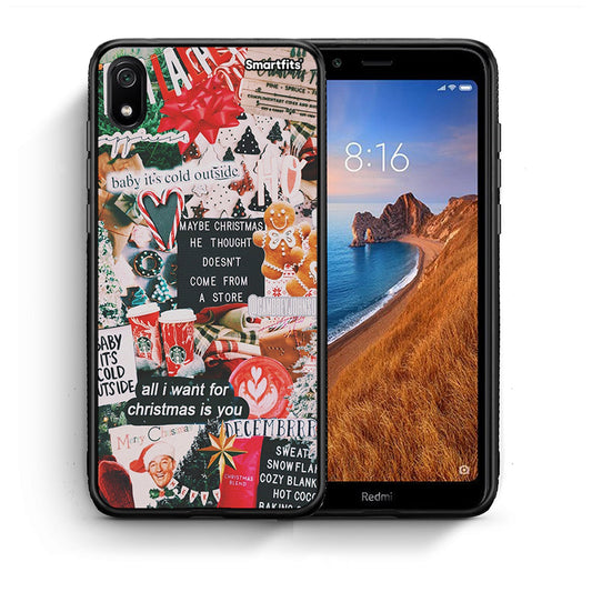 Θήκη Xiaomi Redmi 7A Christmas Happiness από τη Smartfits με σχέδιο στο πίσω μέρος και μαύρο περίβλημα | Xiaomi Redmi 7A Christmas Happiness case with colorful back and black bezels