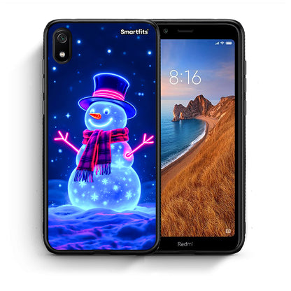 Θήκη Xiaomi Redmi 7A Christmas Neon Snowman από τη Smartfits με σχέδιο στο πίσω μέρος και μαύρο περίβλημα | Xiaomi Redmi 7A Christmas Neon Snowman case with colorful back and black bezels