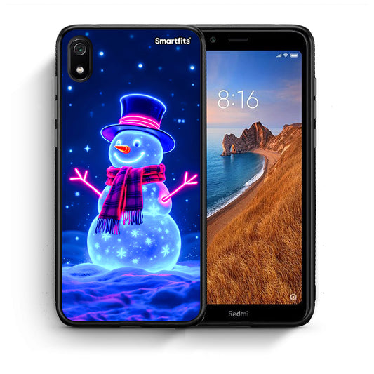 Θήκη Xiaomi Redmi 7A Christmas Neon Snowman από τη Smartfits με σχέδιο στο πίσω μέρος και μαύρο περίβλημα | Xiaomi Redmi 7A Christmas Neon Snowman case with colorful back and black bezels