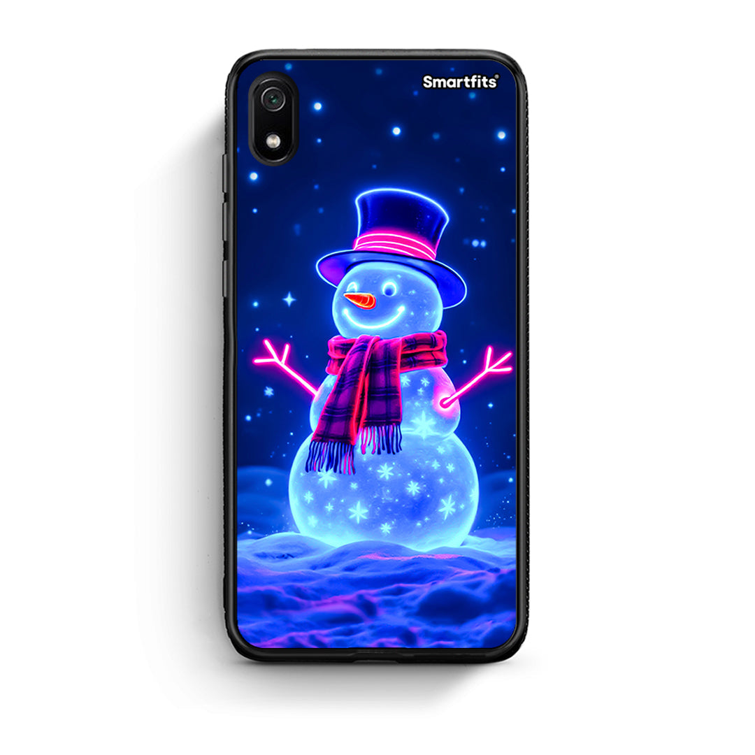Xiaomi Redmi 7A Christmas Neon Snowman θήκη από τη Smartfits με σχέδιο στο πίσω μέρος και μαύρο περίβλημα | Smartphone case with colorful back and black bezels by Smartfits