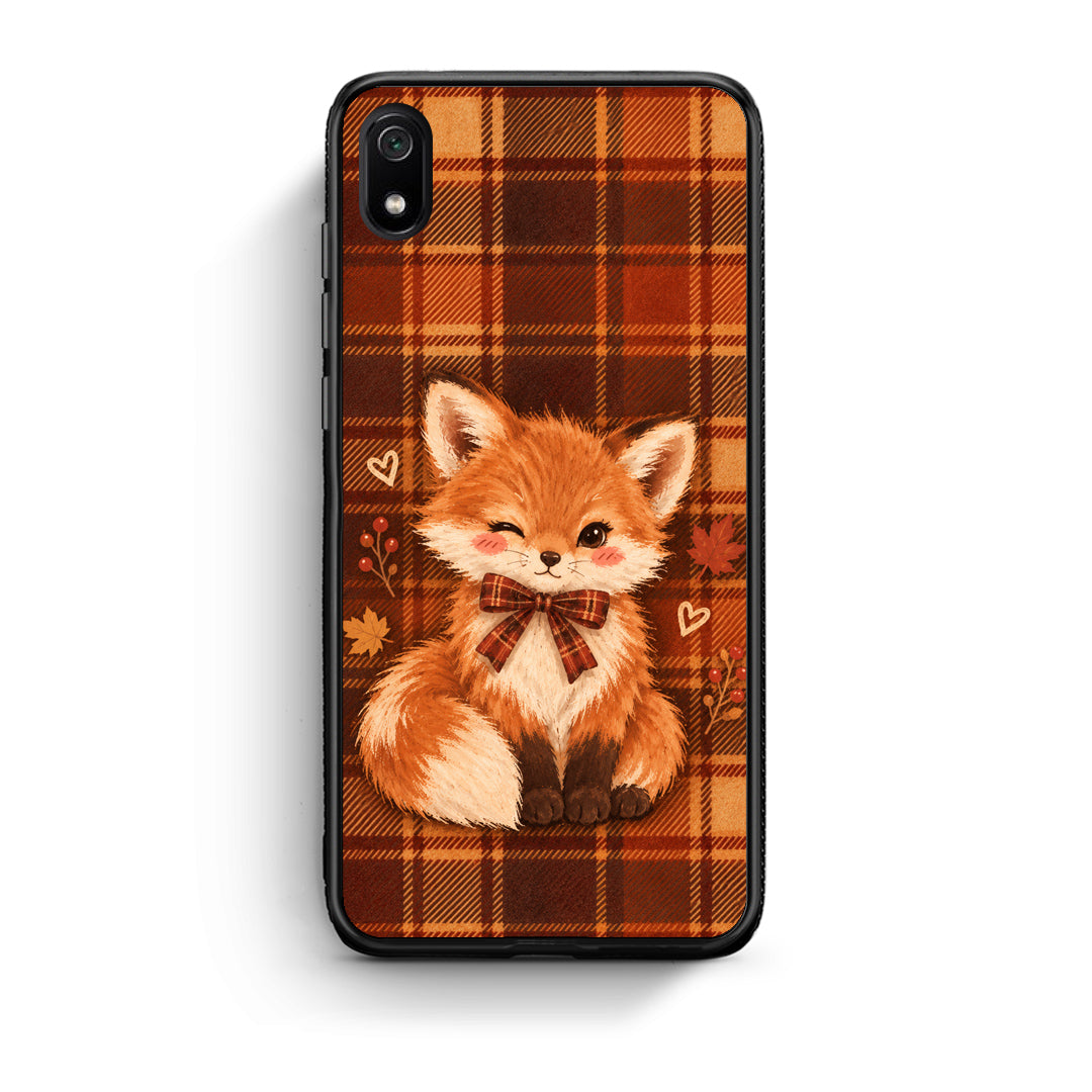 Θήκη Xiaomi Redmi 7A Fox on Autumn Tartan από τη Smartfits με σχέδιο στο πίσω μέρος και μαύρο περίβλημα | Xiaomi Redmi 7A Fox on Autumn Tartan case with colorful back and black bezels