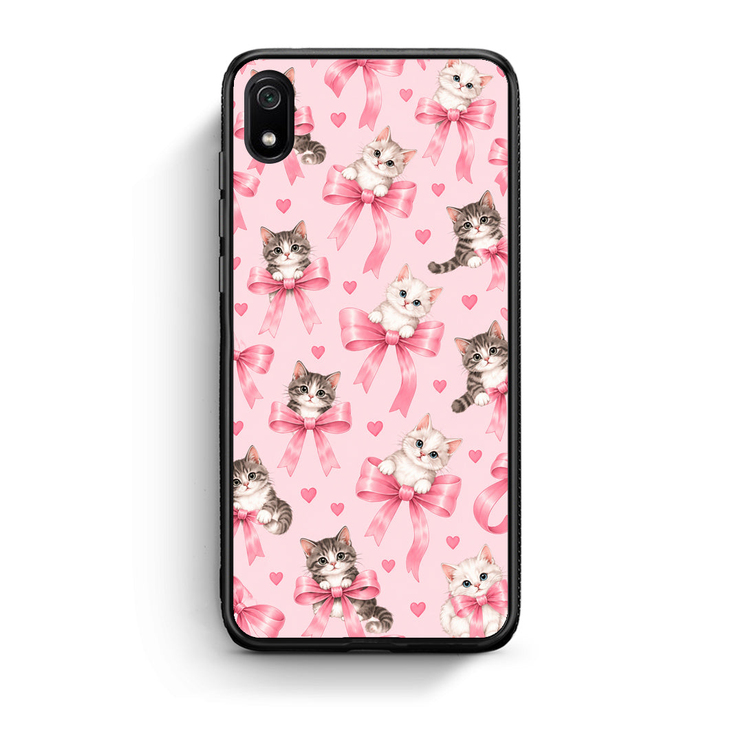 Θήκη Xiaomi Redmi 7A Kittens and Pink Bows on Pink από τη Smartfits με σχέδιο στο πίσω μέρος και μαύρο περίβλημα | Xiaomi Redmi 7A Kittens and Pink Bows on Pink case with colorful back and black bezels