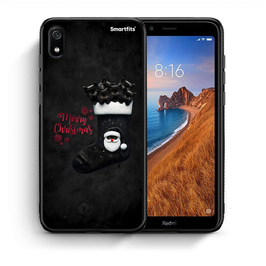 Θήκη Xiaomi Redmi 7A Merry Cat Christmas από τη Smartfits με σχέδιο στο πίσω μέρος και μαύρο περίβλημα | Xiaomi Redmi 7A Merry Cat Christmas case with colorful back and black bezels