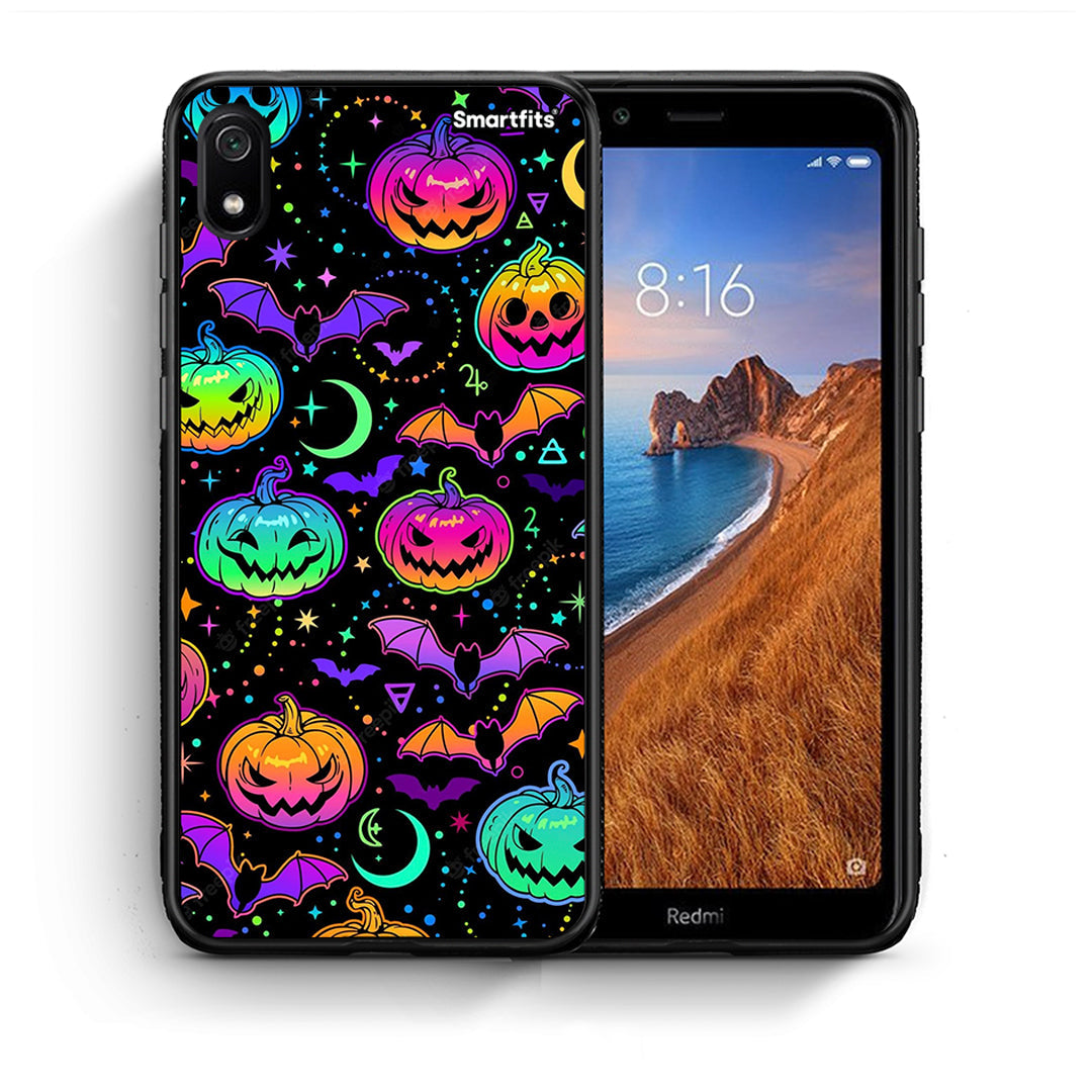 Θήκη Xiaomi Redmi 7A Neon Halloween από τη Smartfits με σχέδιο στο πίσω μέρος και μαύρο περίβλημα | Xiaomi Redmi 7A Neon Halloween case with colorful back and black bezels
