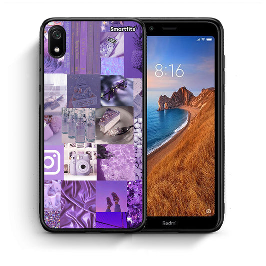 Θήκη Xiaomi Redmi 7A Purple Aesthetic Collage από τη Smartfits με σχέδιο στο πίσω μέρος και μαύρο περίβλημα | Xiaomi Redmi 7A Purple Aesthetic Collage case with colorful back and black bezels