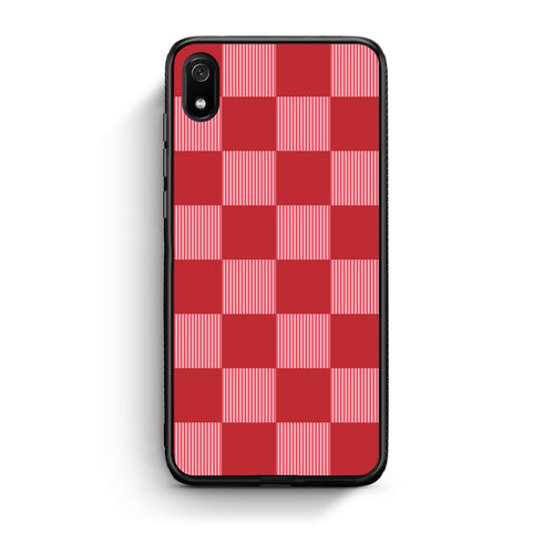 Θήκη Xiaomi Redmi 7A Red and Pink Striped Checks από τη Smartfits με σχέδιο στο πίσω μέρος και μαύρο περίβλημα | Xiaomi Redmi 7A Red and Pink Striped Checks case with colorful back and black bezels