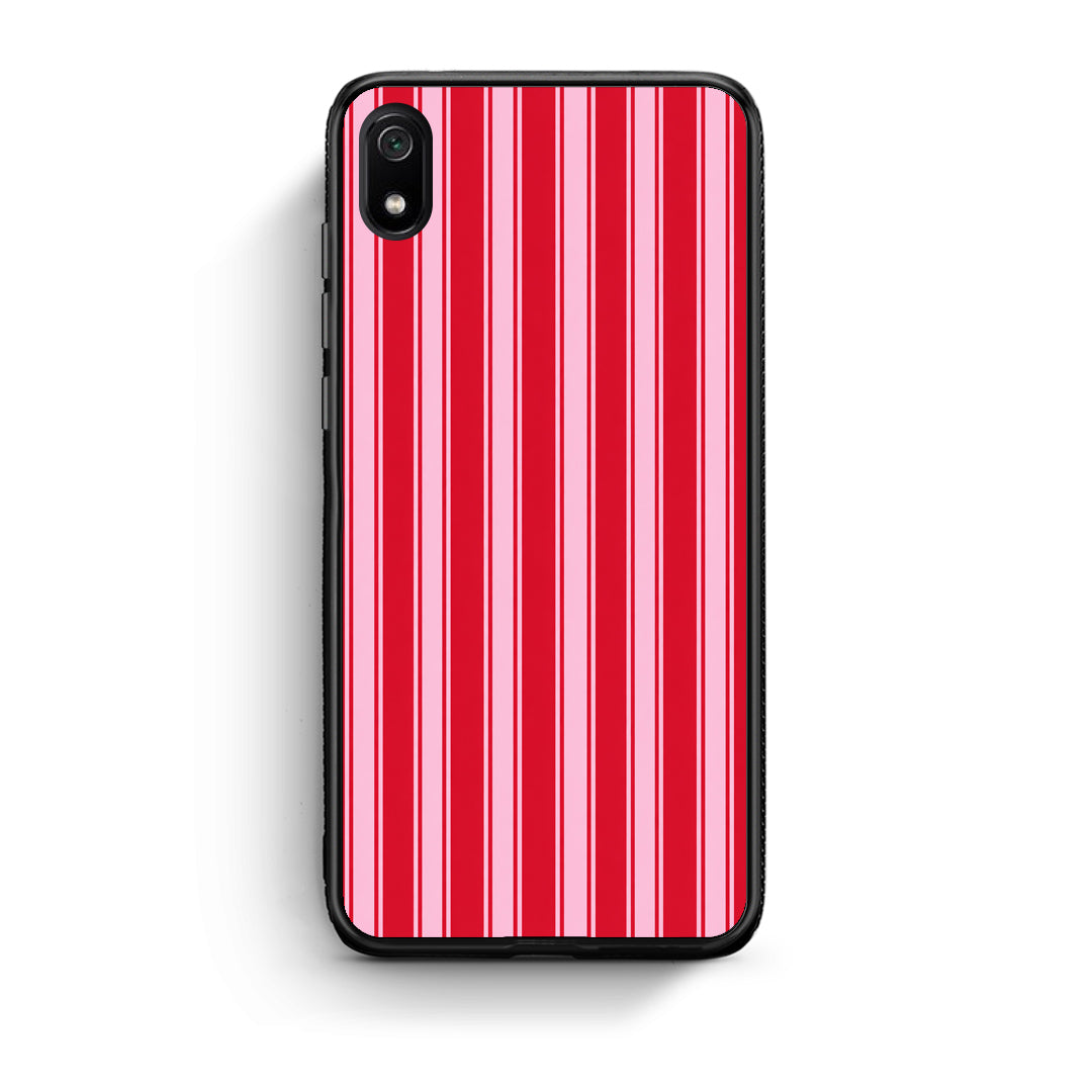 Θήκη Xiaomi Redmi 7A Red and Pink Vertical Pinstripes από τη Smartfits με σχέδιο στο πίσω μέρος και μαύρο περίβλημα | Xiaomi Redmi 7A Red and Pink Vertical Pinstripes case with colorful back and black bezels
