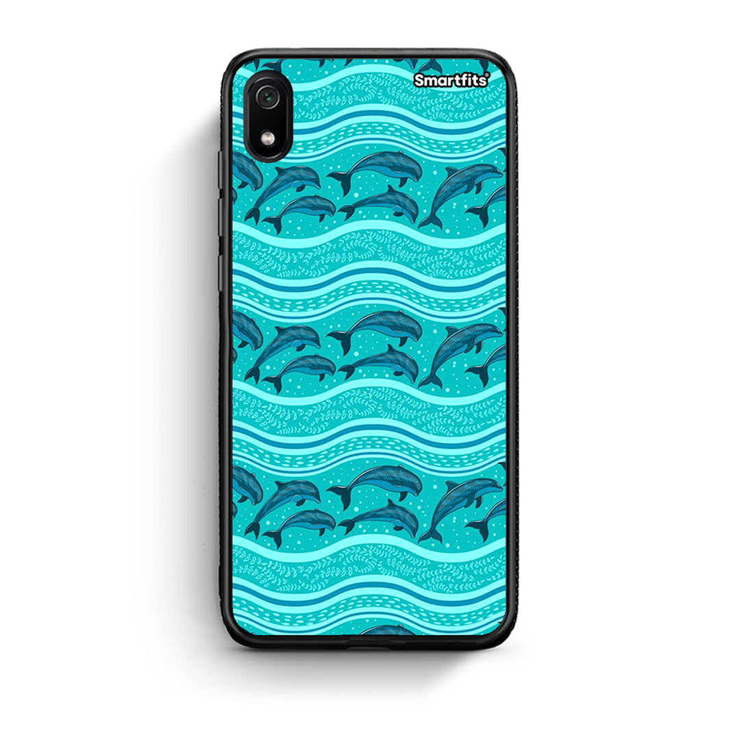 Xiaomi Redmi 7A Swimming Dolphins θήκη από τη Smartfits με σχέδιο στο πίσω μέρος και μαύρο περίβλημα | Smartphone case with colorful back and black bezels by Smartfits