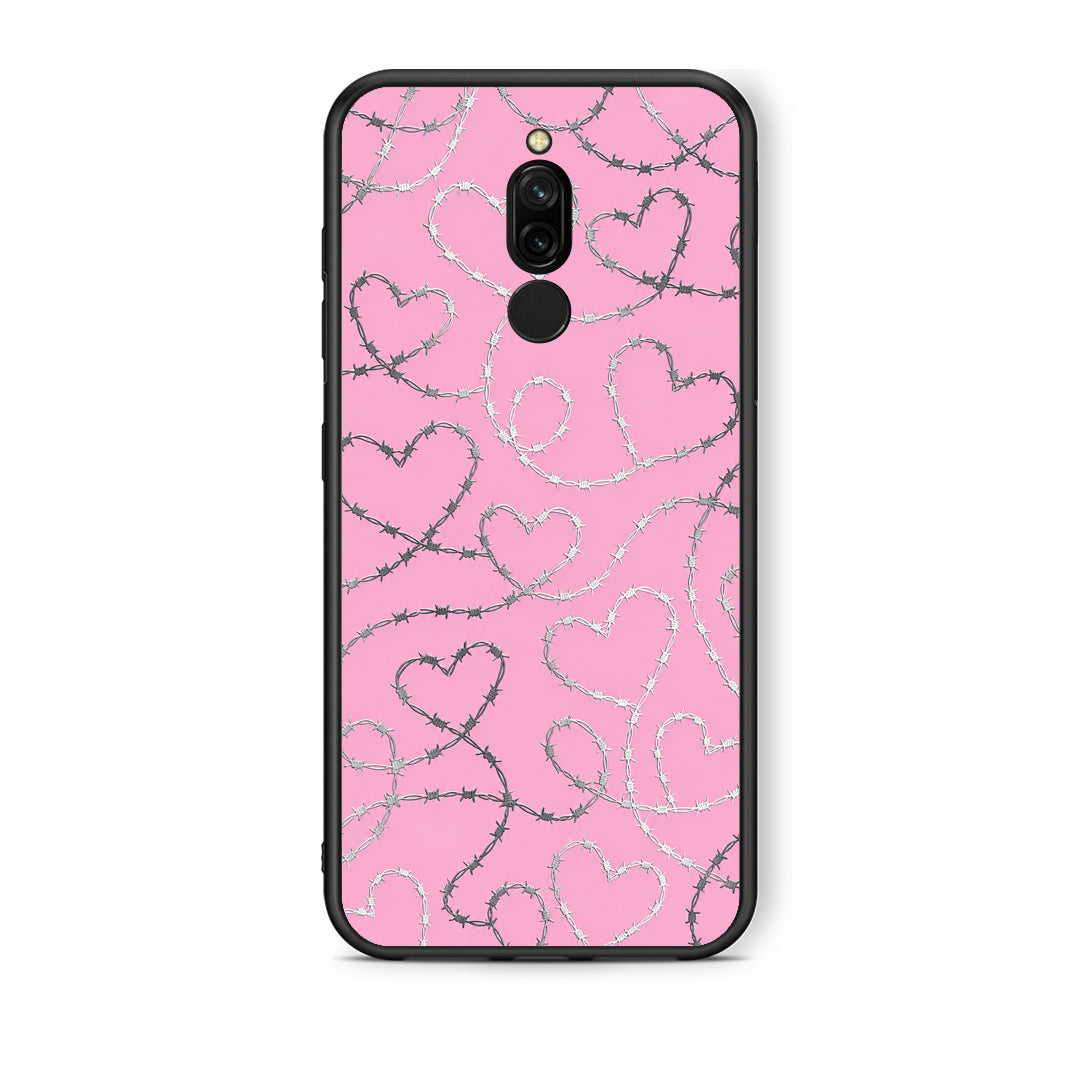 Θήκη Xiaomi Redmi 8 Barbed Wire Hearts on Pink από τη Smartfits με σχέδιο στο πίσω μέρος και μαύρο περίβλημα | Xiaomi Redmi 8 Barbed Wire Hearts on Pink case with colorful back and black bezels