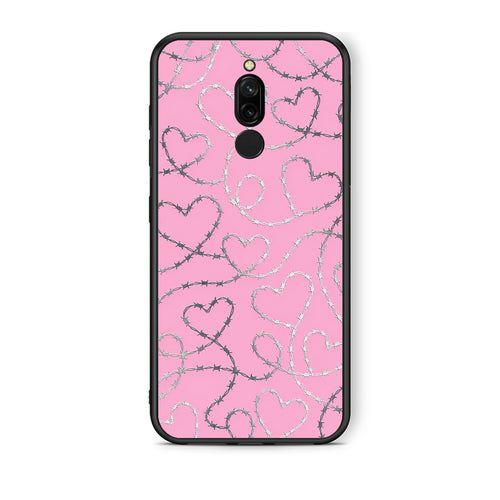 Θήκη Xiaomi Redmi 8 Barbed Wire Hearts on Pink από τη Smartfits με σχέδιο στο πίσω μέρος και μαύρο περίβλημα | Xiaomi Redmi 8 Barbed Wire Hearts on Pink case with colorful back and black bezels