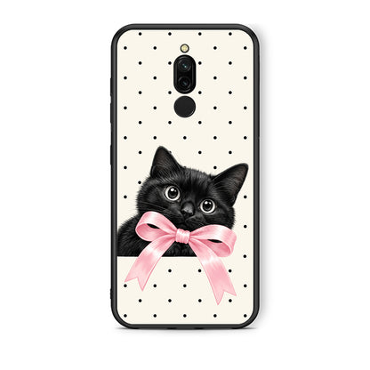 Θήκη Xiaomi Redmi 8 Black Kitten Pink Bow and Polka Dots από τη Smartfits με σχέδιο στο πίσω μέρος και μαύρο περίβλημα | Xiaomi Redmi 8 Black Kitten Pink Bow and Polka Dots case with colorful back and black bezels