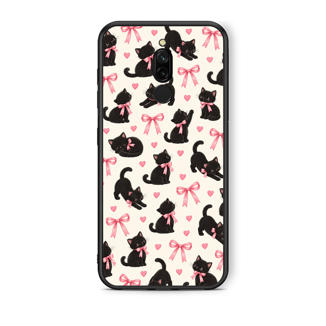 Θήκη Xiaomi Redmi 8 Black Kittens and Pink Bows on Cream Small από τη Smartfits με σχέδιο στο πίσω μέρος και μαύρο περίβλημα | Xiaomi Redmi 8 Black Kittens and Pink Bows on Cream Small case with colorful back and black bezels