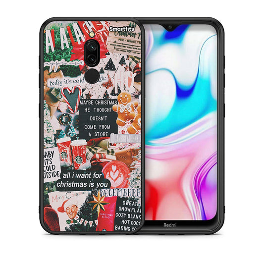 Θήκη Xiaomi Redmi 8 Christmas Happiness από τη Smartfits με σχέδιο στο πίσω μέρος και μαύρο περίβλημα | Xiaomi Redmi 8 Christmas Happiness case with colorful back and black bezels