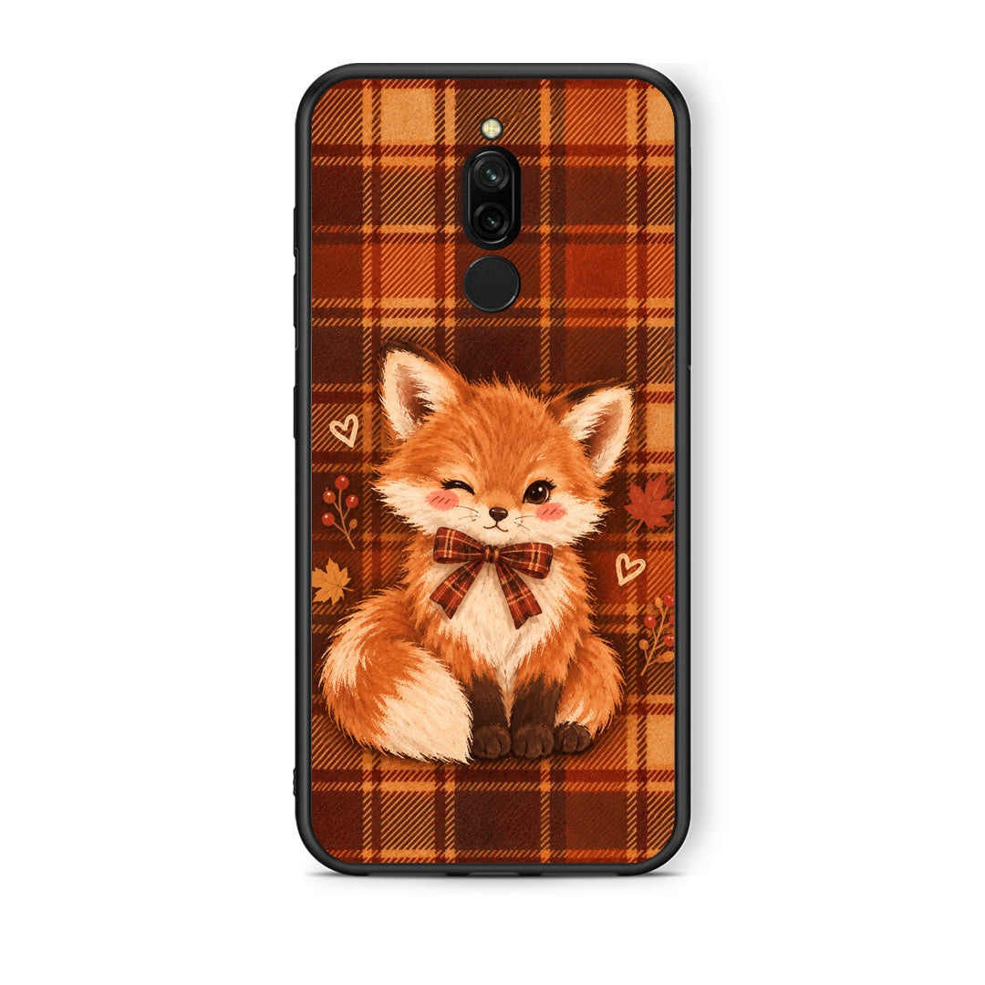 Θήκη Xiaomi Redmi 8 Fox on Autumn Tartan από τη Smartfits με σχέδιο στο πίσω μέρος και μαύρο περίβλημα | Xiaomi Redmi 8 Fox on Autumn Tartan case with colorful back and black bezels