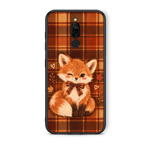 Θήκη Xiaomi Redmi 8 Fox on Autumn Tartan από τη Smartfits με σχέδιο στο πίσω μέρος και μαύρο περίβλημα | Xiaomi Redmi 8 Fox on Autumn Tartan case with colorful back and black bezels