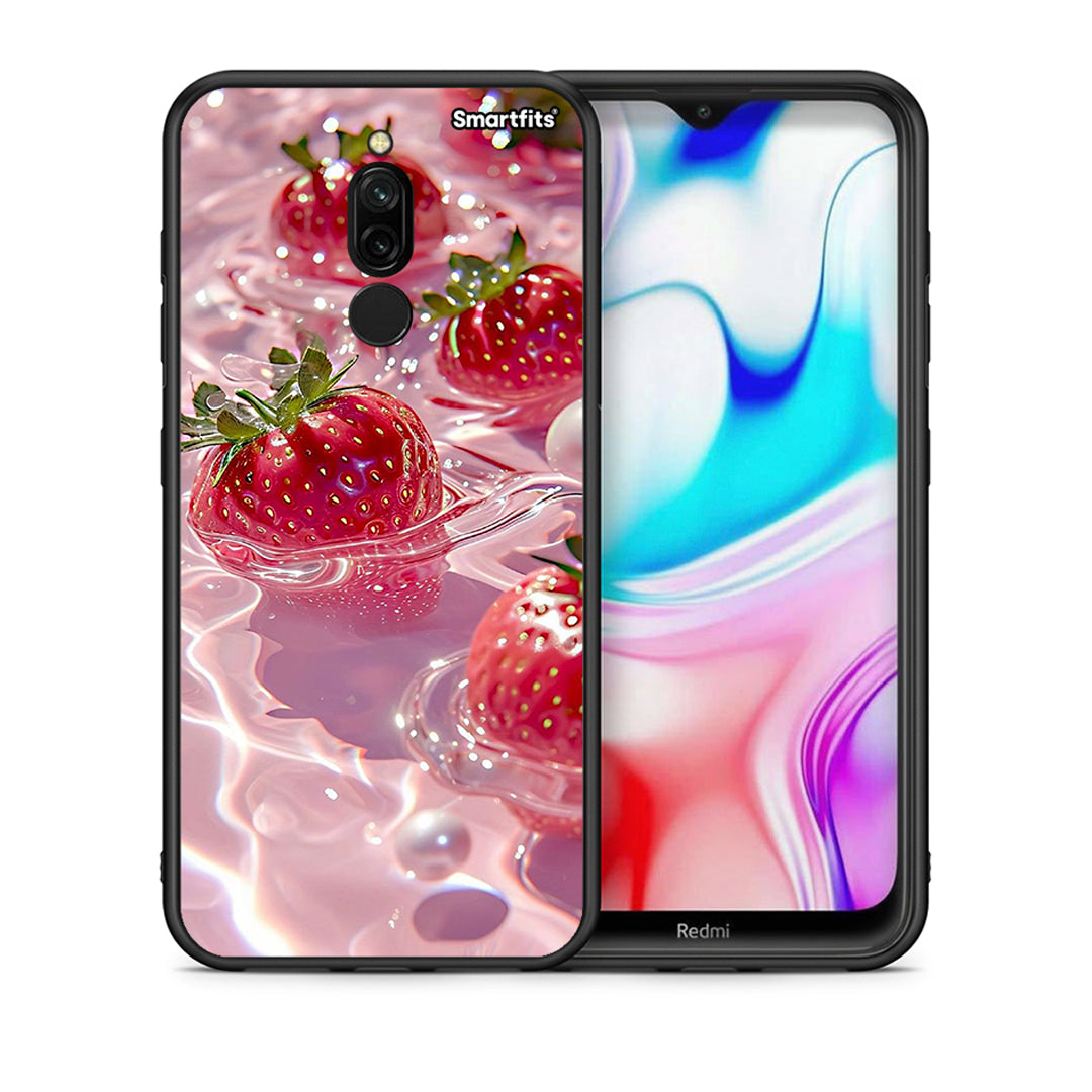 Θήκη Xiaomi Redmi 8 Juicy Strawberries από τη Smartfits με σχέδιο στο πίσω μέρος και μαύρο περίβλημα | Xiaomi Redmi 8 Juicy Strawberries case with colorful back and black bezels