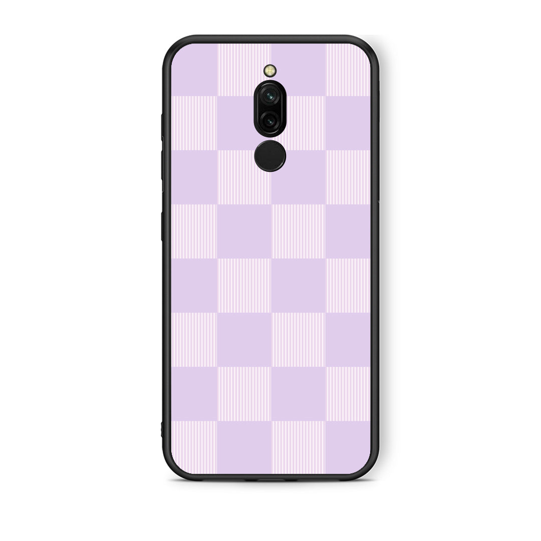 Θήκη Xiaomi Redmi 8 Lilac and Cream Striped Checks από τη Smartfits με σχέδιο στο πίσω μέρος και μαύρο περίβλημα | Xiaomi Redmi 8 Lilac and Cream Striped Checks case with colorful back and black bezels