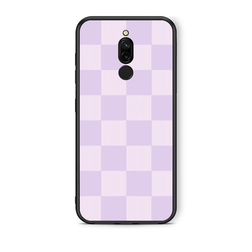 Θήκη Xiaomi Redmi 8 Lilac and Cream Striped Checks από τη Smartfits με σχέδιο στο πίσω μέρος και μαύρο περίβλημα | Xiaomi Redmi 8 Lilac and Cream Striped Checks case with colorful back and black bezels