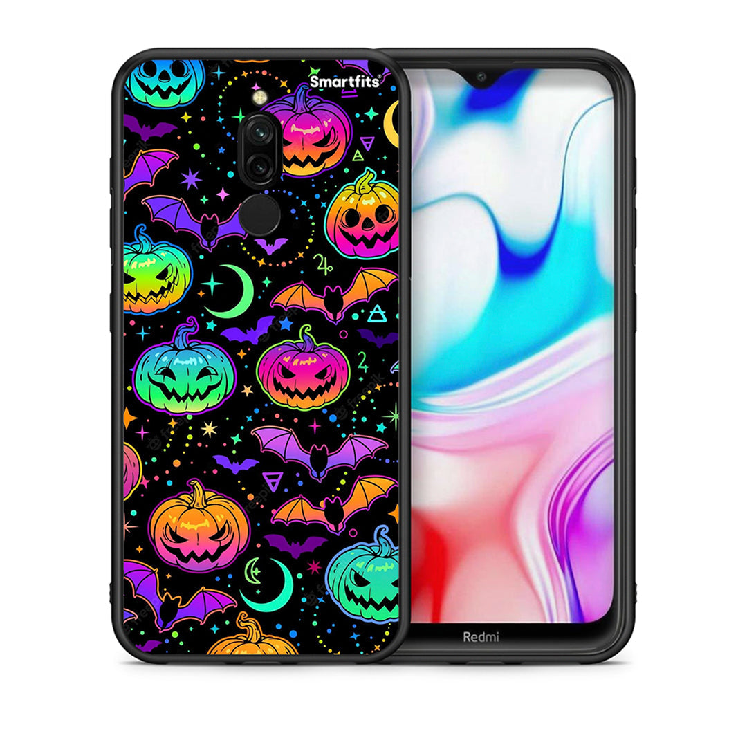 Θήκη Xiaomi Redmi 8 Neon Halloween από τη Smartfits με σχέδιο στο πίσω μέρος και μαύρο περίβλημα | Xiaomi Redmi 8 Neon Halloween case with colorful back and black bezels
