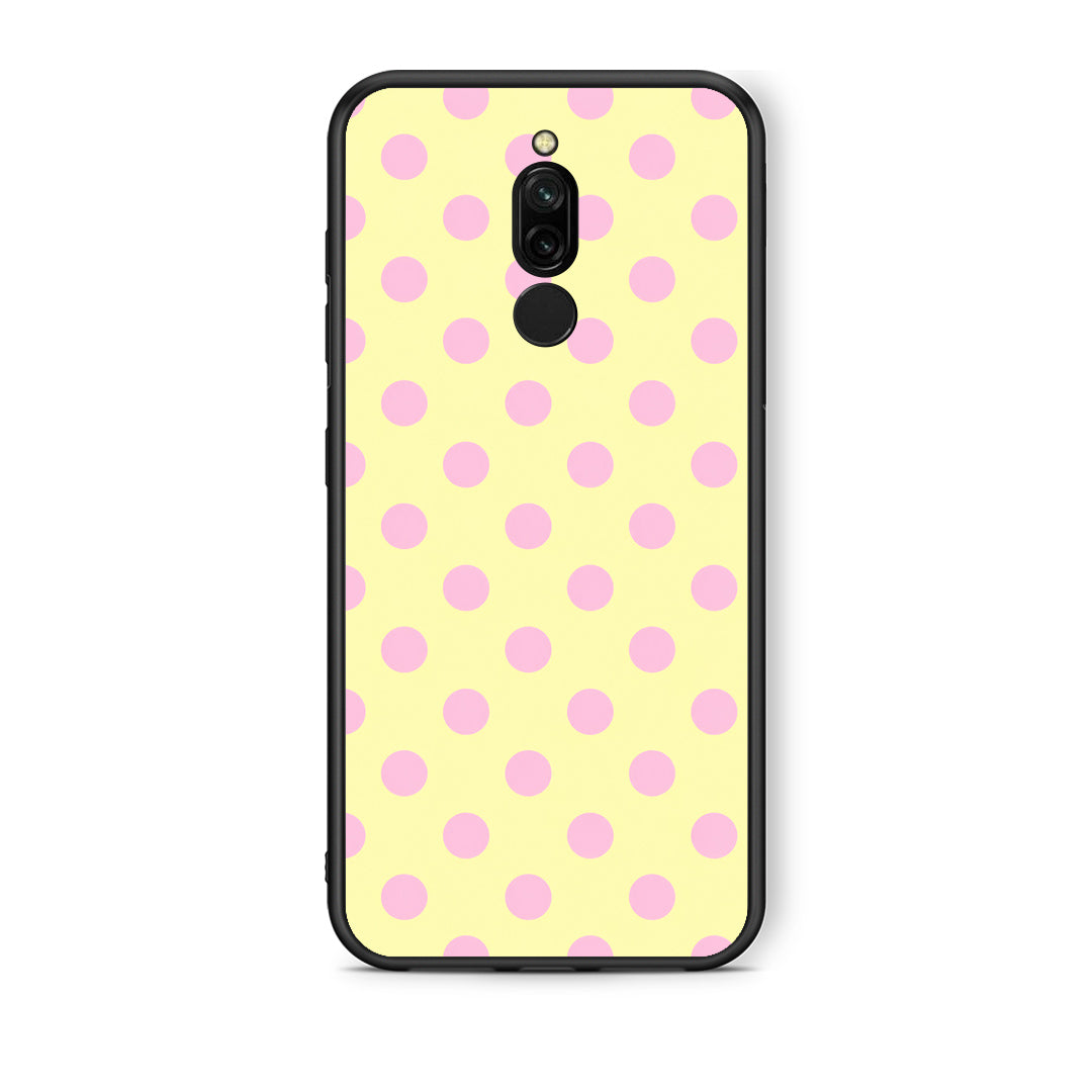 Θήκη Xiaomi Redmi 8 Pink Polka Dots on Yellow από τη Smartfits με σχέδιο στο πίσω μέρος και μαύρο περίβλημα | Xiaomi Redmi 8 Pink Polka Dots on Yellow case with colorful back and black bezels