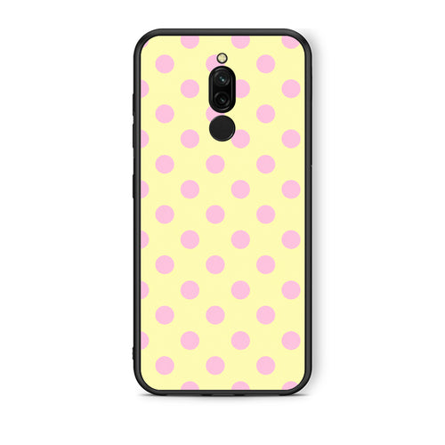 Θήκη Xiaomi Redmi 8 Pink Polka Dots on Yellow από τη Smartfits με σχέδιο στο πίσω μέρος και μαύρο περίβλημα | Xiaomi Redmi 8 Pink Polka Dots on Yellow case with colorful back and black bezels
