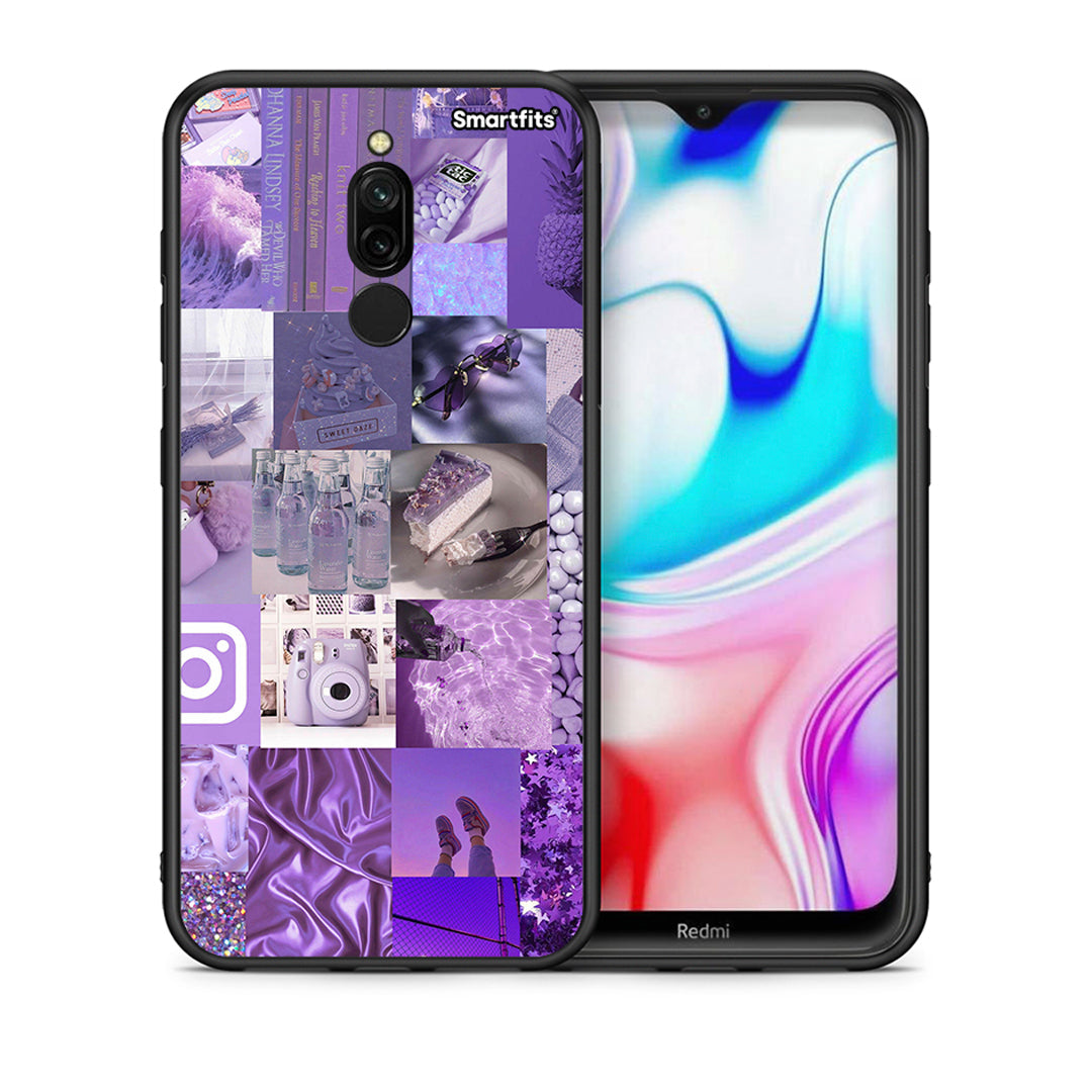 Θήκη Xiaomi Redmi 8 Purple Aesthetic Collage από τη Smartfits με σχέδιο στο πίσω μέρος και μαύρο περίβλημα | Xiaomi Redmi 8 Purple Aesthetic Collage case with colorful back and black bezels