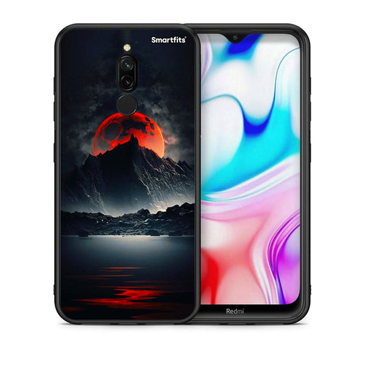 Θήκη Xiaomi Redmi 8 Red Full Moon από τη Smartfits με σχέδιο στο πίσω μέρος και μαύρο περίβλημα | Xiaomi Redmi 8 Red Full Moon case with colorful back and black bezels