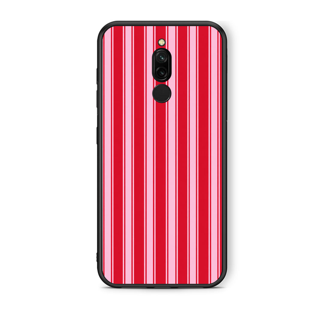 Θήκη Xiaomi Redmi 8 Red and Pink Vertical Pinstripes από τη Smartfits με σχέδιο στο πίσω μέρος και μαύρο περίβλημα | Xiaomi Redmi 8 Red and Pink Vertical Pinstripes case with colorful back and black bezels