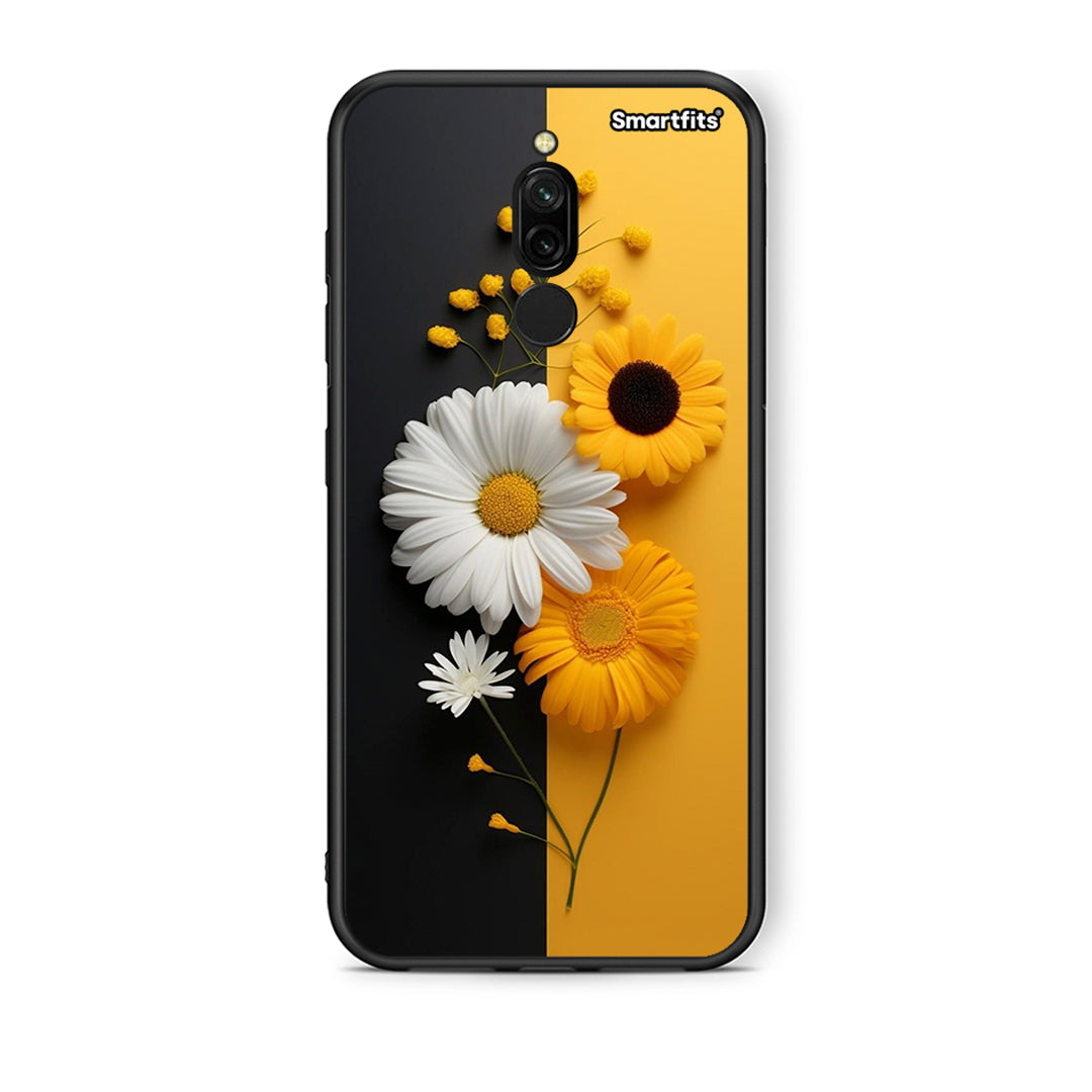 Xiaomi Redmi 8 Yellow Daisies θήκη από τη Smartfits με σχέδιο στο πίσω μέρος και μαύρο περίβλημα | Smartphone case with colorful back and black bezels by Smartfits